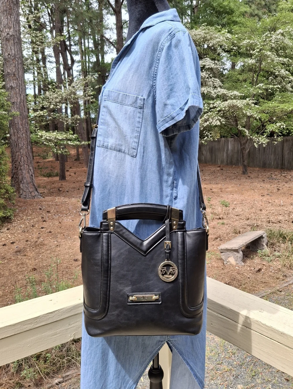 Versace 19v69 Abbigliamento Sportivo SRL Black Faux Leather Satchel Crossbody